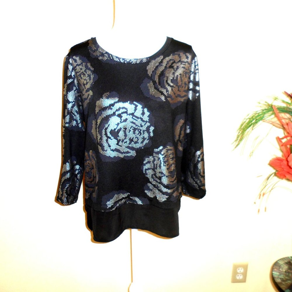 Debenhams: Black Silver Flower Top